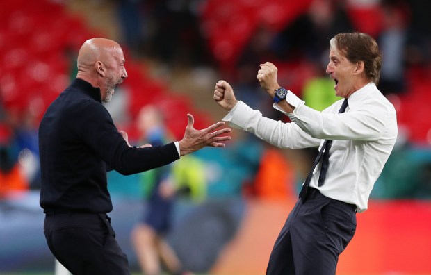 The Chelsea legend shared a warm and emotional embrace with Roberto Mancini after full time against Austria