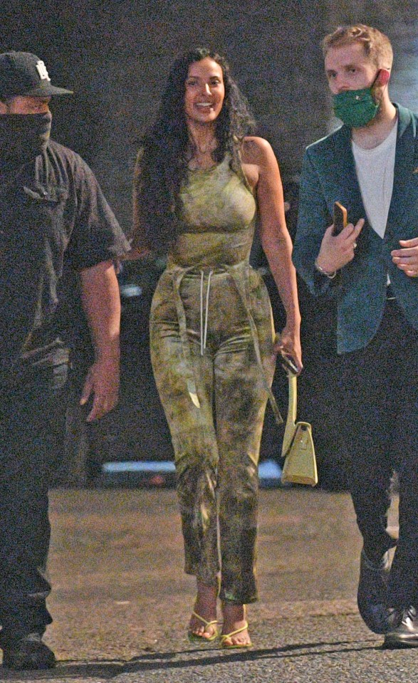 Maya Jama enjoyed a night out in London in a green jumpsuit on Saturday