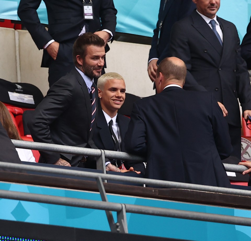 The Duke of Cambridge shared a joke with the Beckhams as they lapped up the Wembley atmosphere