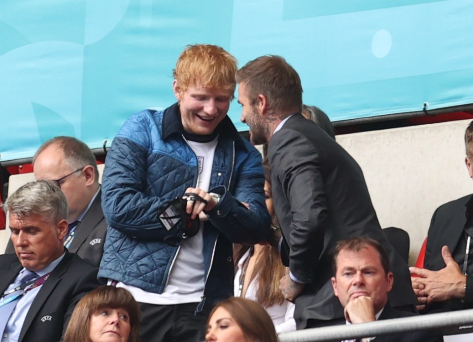 Ed Sheeran and David Beckham were sat next to each other in the stands