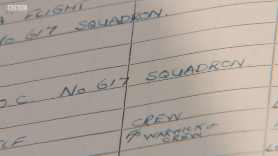 The log book detailed his squadron 617 actions