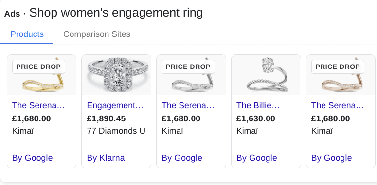 Typing “engagement” into your search could bump up prices