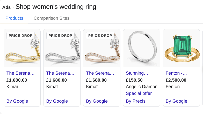 Adding “wedding” into your search could see prices jump to £2,500