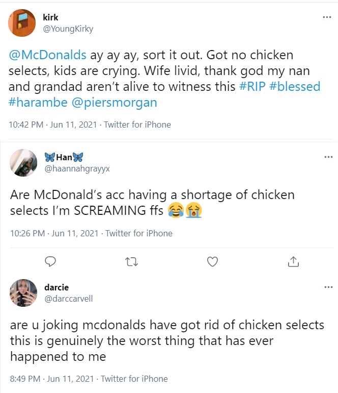 Fans have been left furious by the lack of Chicken Selects