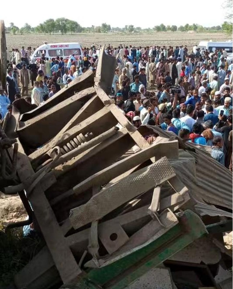 Huge crowds gathered round the overturned carriages