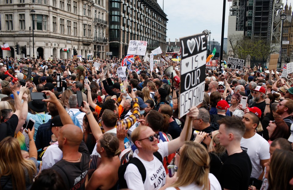 Demonstrators opposing coronavirus lockdown restrictions in central London