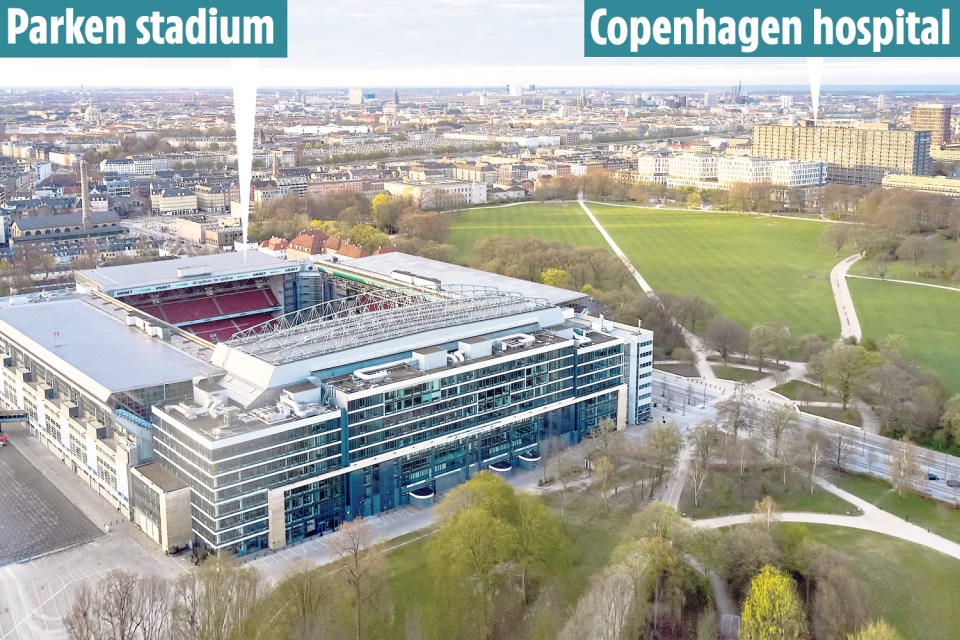 The star can see the Parken Stadium from his Copenhagen hospital bed