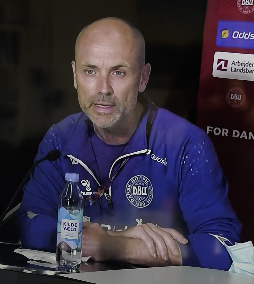 Denmark team doctor Morten Boesen at a press conference on Sunday