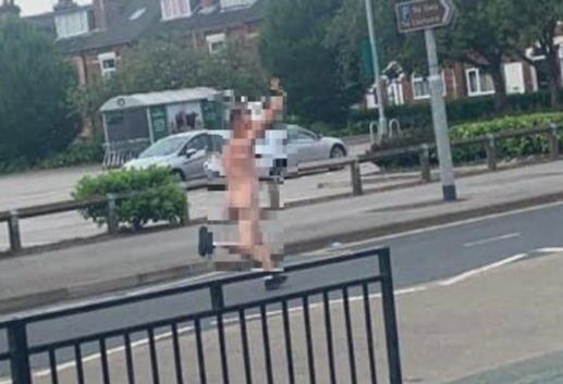 A naked England fan gripped his tackle as he dashed through the streets of Yorkshire last night