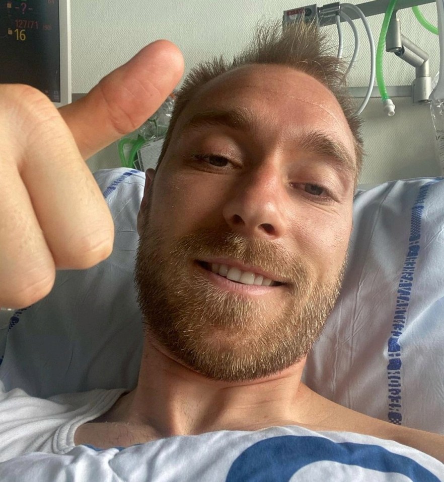 Christian Eriksen visited his Denmark team-mates in training following his release from hospital