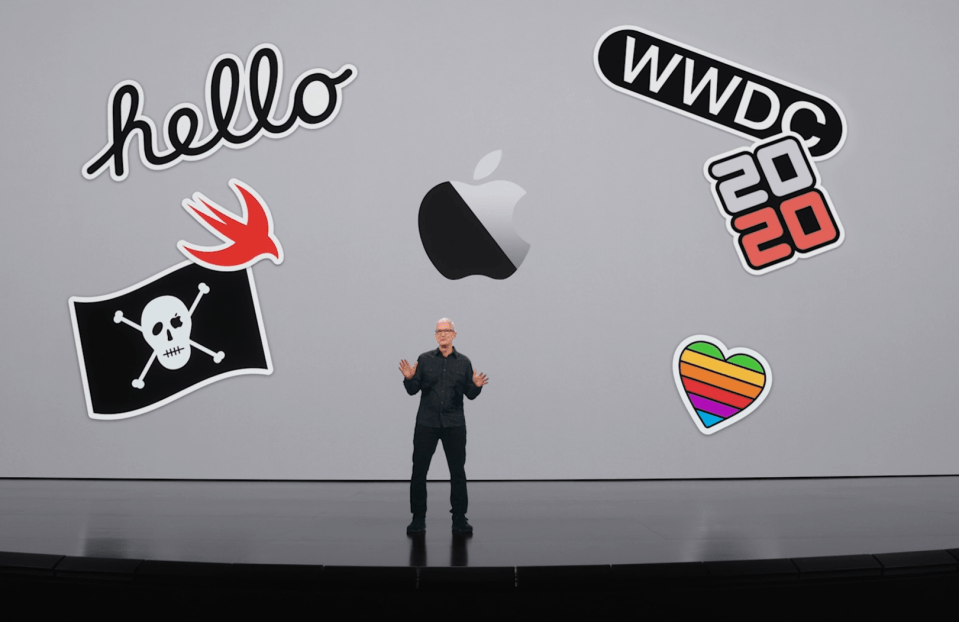 Apple boss Tim Cook speaks during the WWDC 2021 keynote