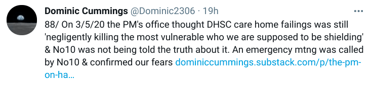 Mr Cummings tweeted about the care home failings