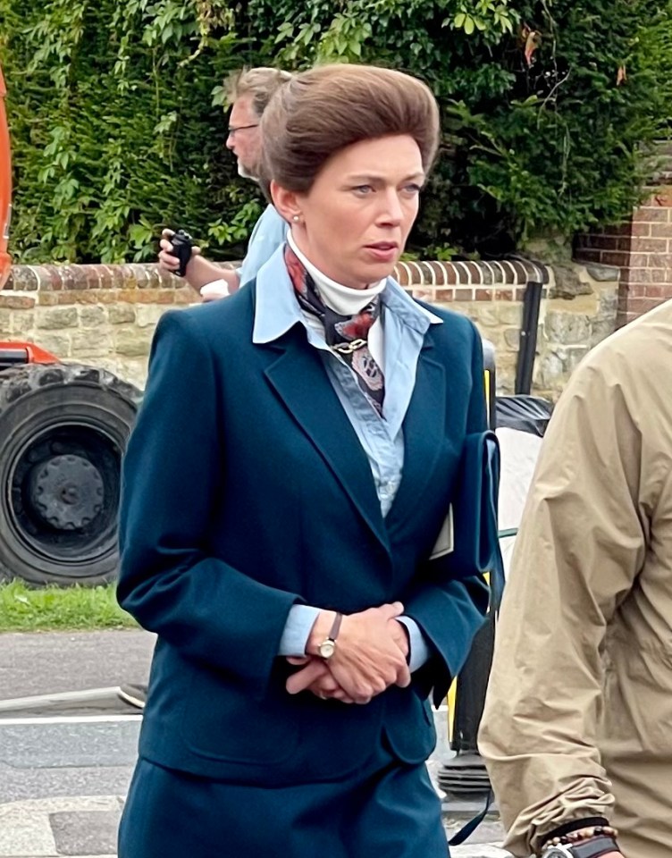 Claudia Harrison plays Princess Anne in The Crown – seen here shooting a scene in 2021