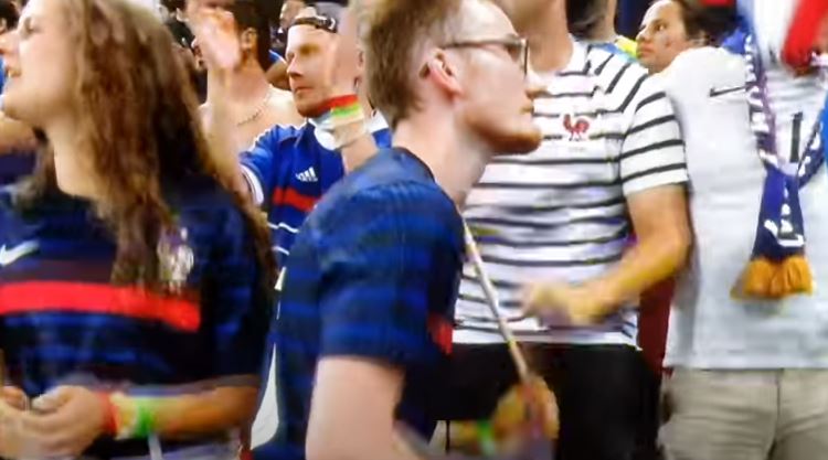 A fan was busy drumming away moments before Switzerland scored