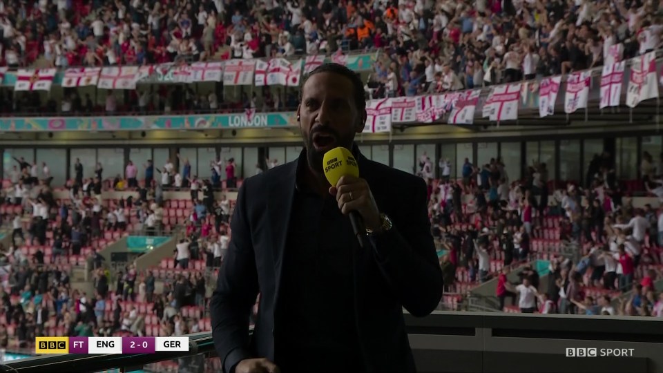 Rio Ferdinand roared with delight after Sterling scored England's opener