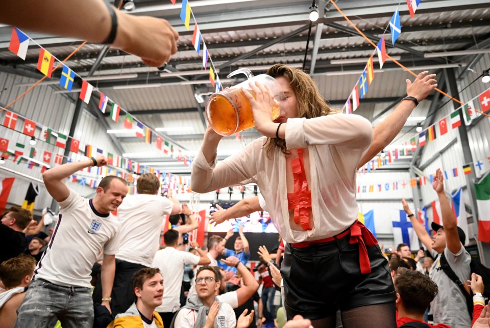 Fans downed pints and went wild as England beat Denmark 2-1