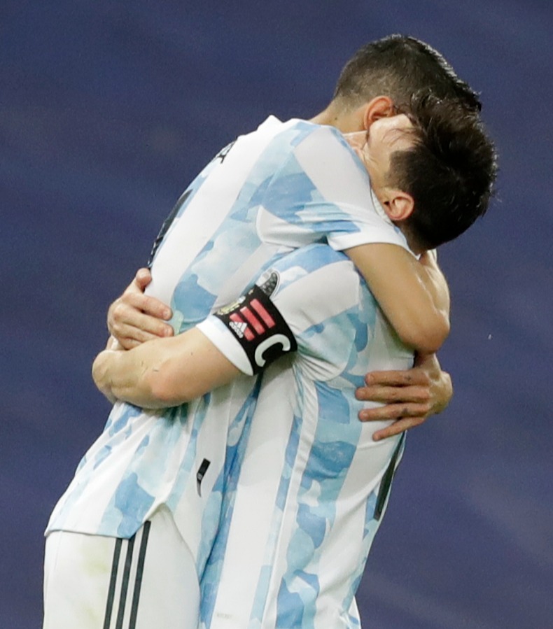 Angel Di Maria and Lionel Messi celebrate Argentina's success