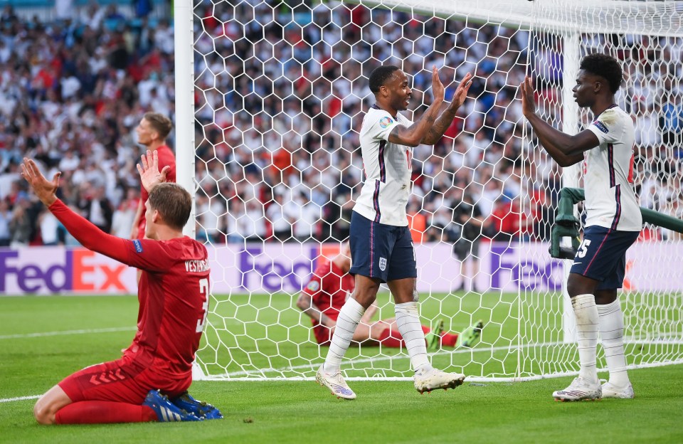 Sterling and Saka celebrated after their hard work helped get England level at Wembley