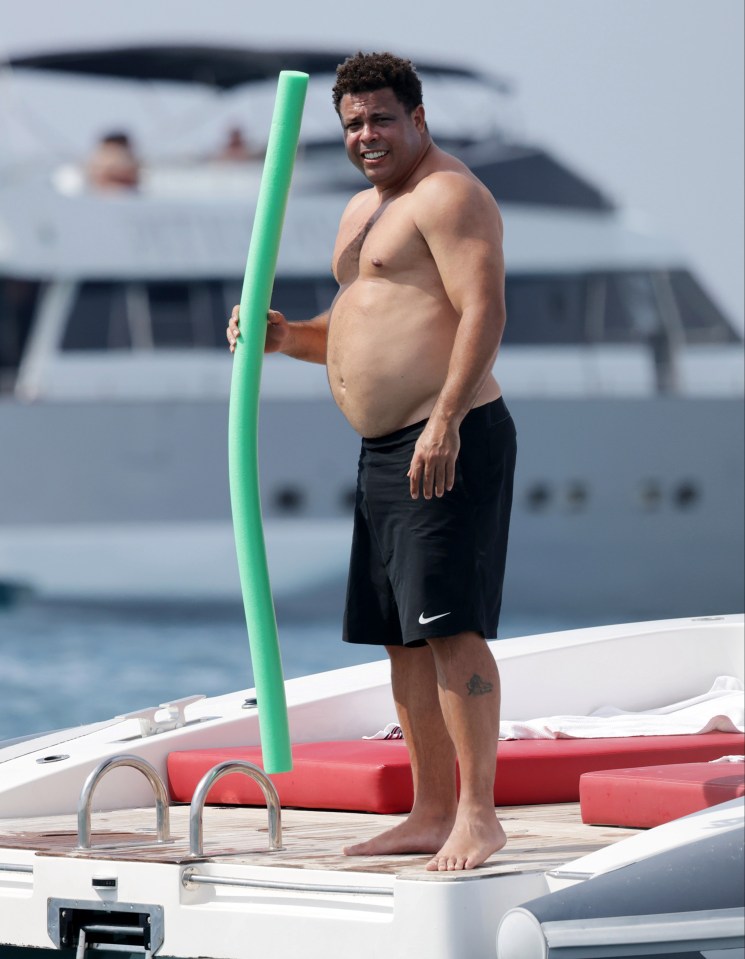 Ronaldo played with a foam noodle as he enjoyed a dip in the ocean off the coast of Ibiza