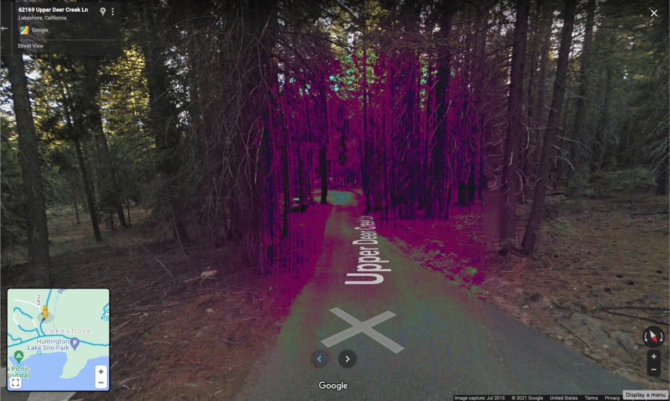 A strangely coloured area of a forest in California has been spotted on Google Maps