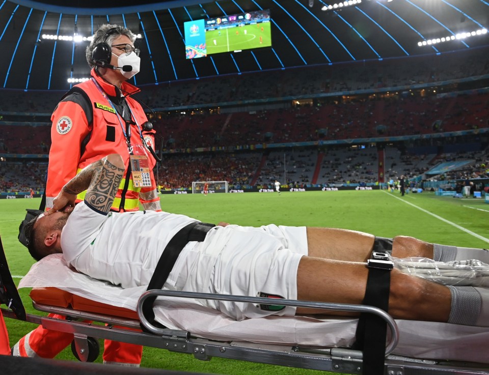 The 28-year-old was stretched off during Italy's 2-1 victory against Belgium at Euro 2020