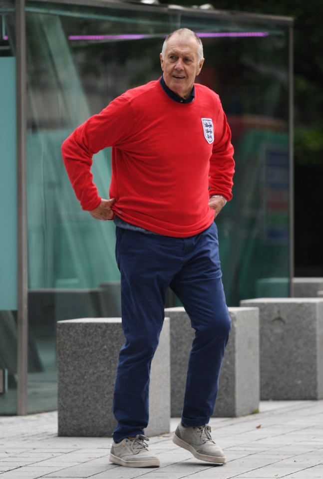 World Cup winner Sir Geoff Hurst wears a replica kit from England’s last final at a major tournament