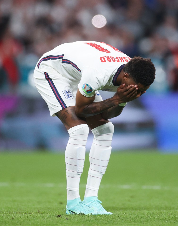 England star Marcus Rashford was devastated by his penalty miss