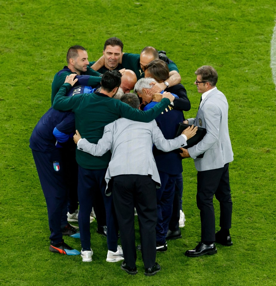 The group celebrated progressing through to the semi-finals together on the pitch after full-time