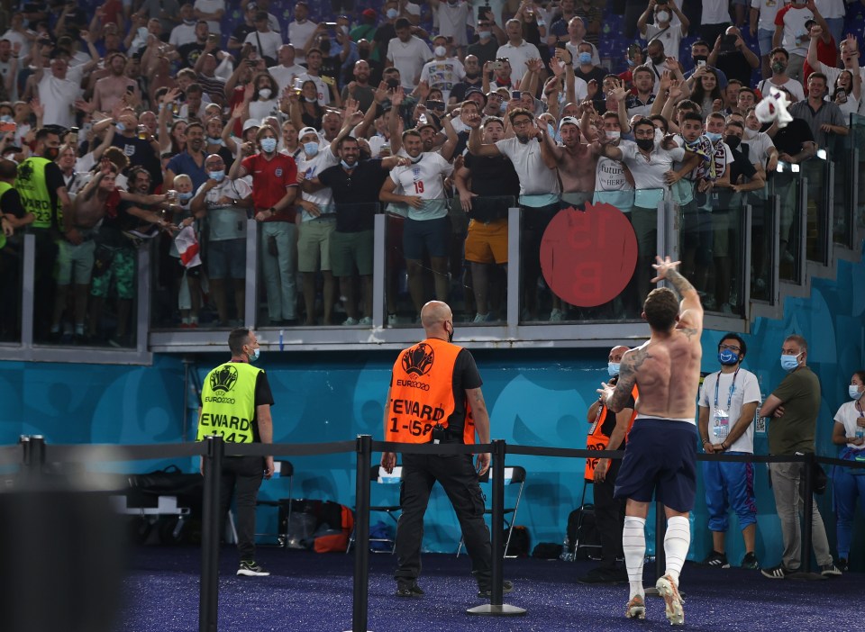 Dozens of England fans tried to grab Kieran Trippier's shirt