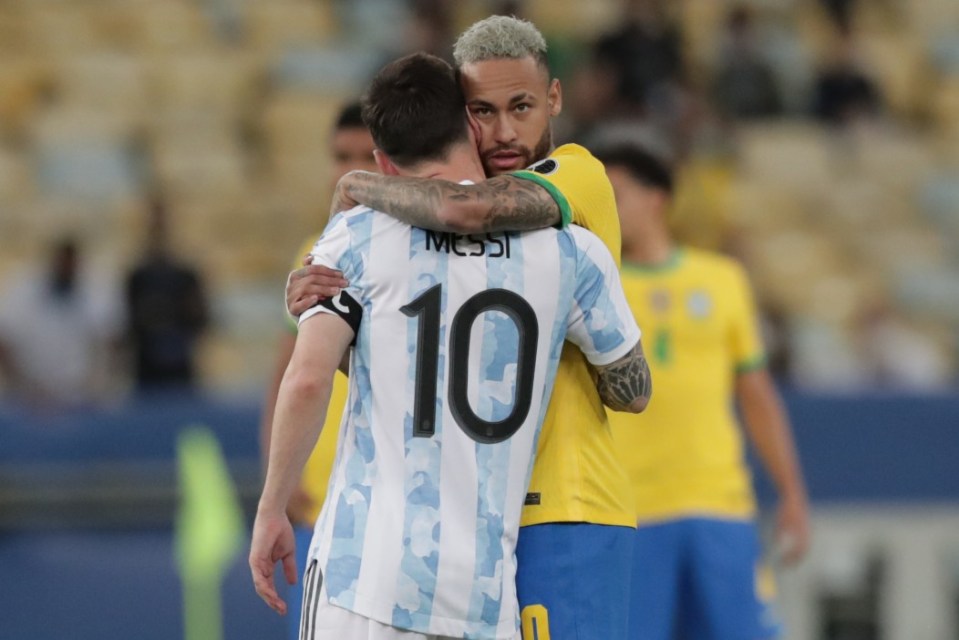 Neymar and Messi embrace after the final whistle