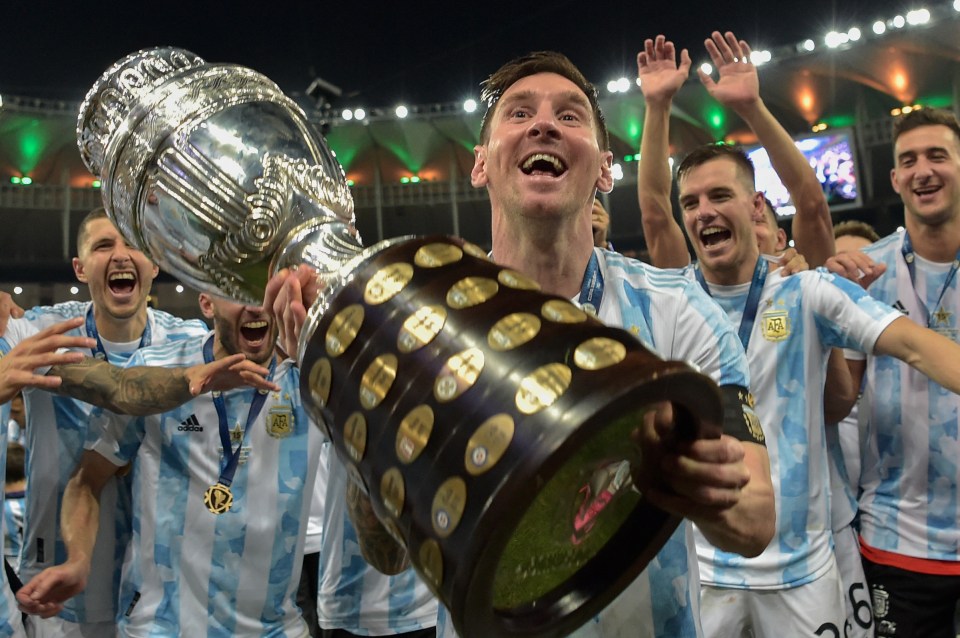 Lionel Messi lifts the trophy after Argentina's win