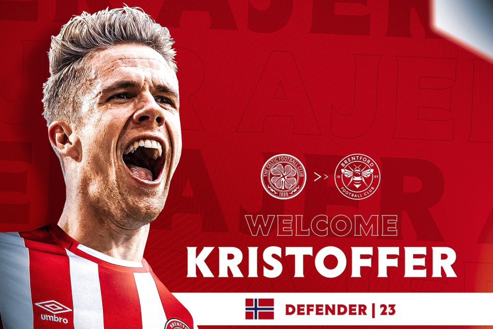 Brentford have completed the singing of Celtic centre-half Kristoffer Ajer