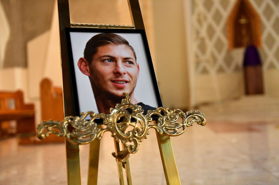 A portrait of Sala at the front of St David's Cathedral in Cardiff