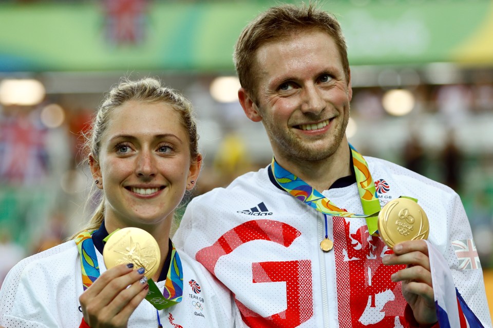 Laura Kenny with her now husband Jason Kenny as they hold up their 2016 Olympic gold medals