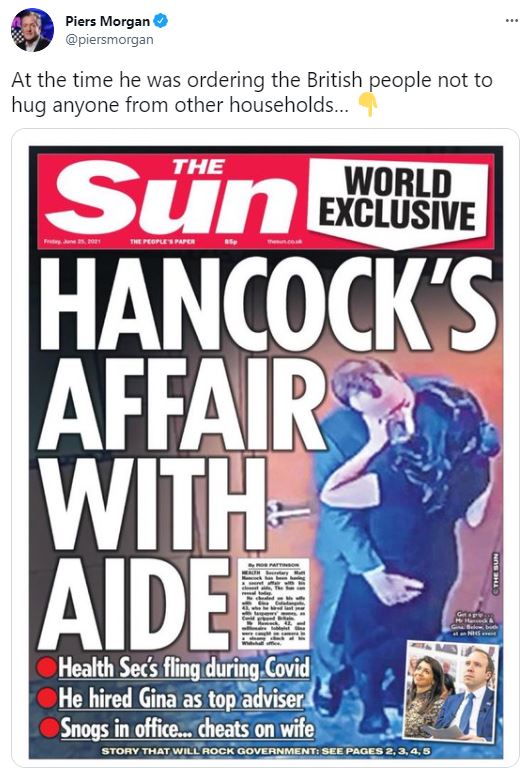 The Sun exposed the affair prompting Hancock’s ­resignation as Health Secretary and the end of his 15-year marriage