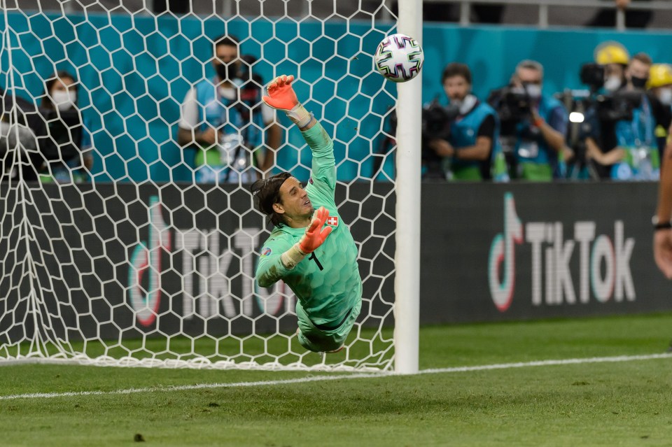 Yann Sommer, 32, leaped forward to save Kylian Mbappe’s penalty