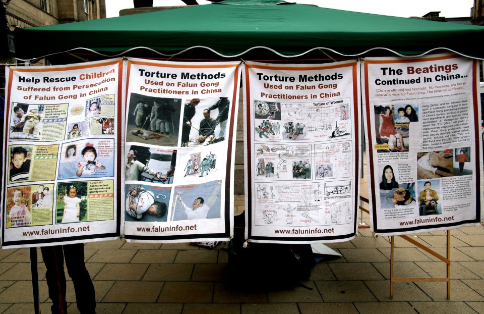 Protests detailing some the alleged torture and beatings of the Falun Gong