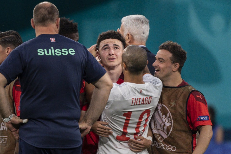 Thiago Alcantara was quick to console Ruben Vargas after his penalty miss in the shootout