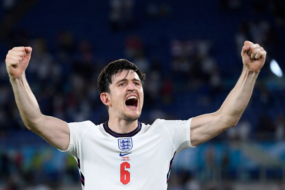 England’s Harry Maguire celebrates after seeing the team sail through to the semi-finals