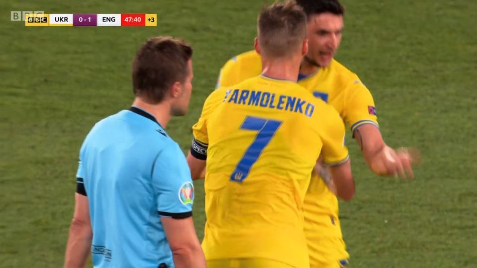 Andriy Yarmolenko refused to let his team-mate Roman Yaremchuk shake hands with Harry Maguire