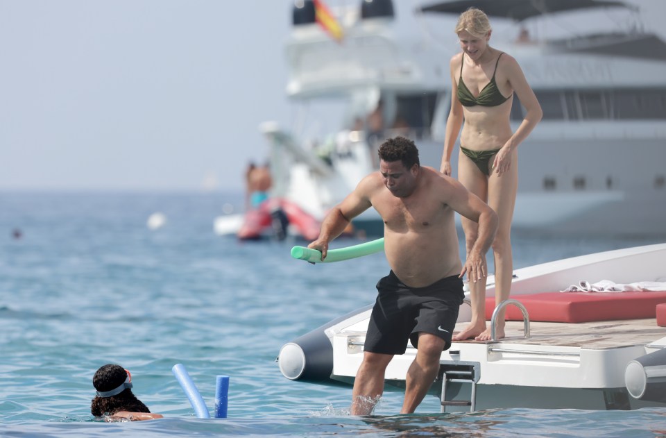 Ronaldo happily threw himself off the side of the yacht as he enjoyed his holiday in Ibiza