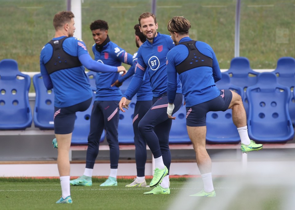 Harry Kane leads the Three Lions in training today ahead of tomorrow's match