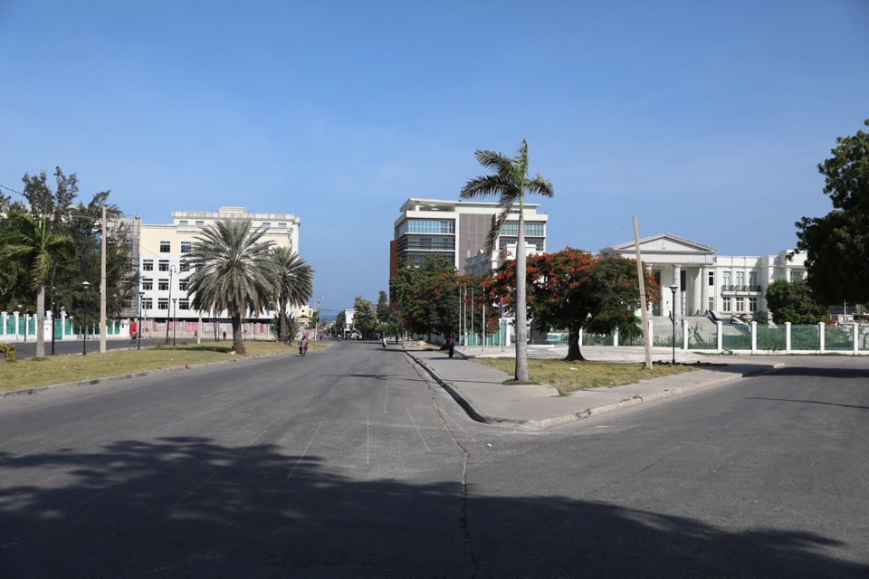 Empty streets surrounding the Palace this morning