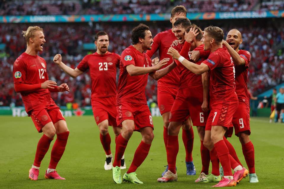 Denmark celebrated their opener wildly as they took the lead at Wembley