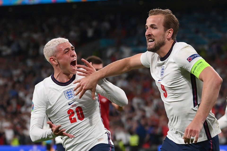 Kane and Foden were elated after the extra-time winner against the Danes