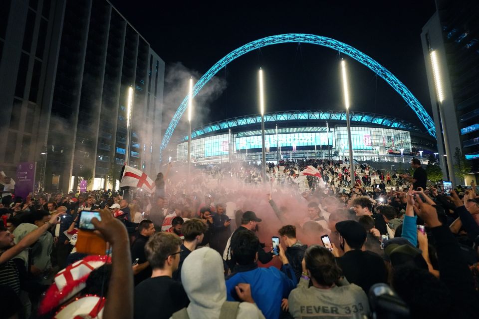 Jubilant fans celebrated outside Wembley after the result