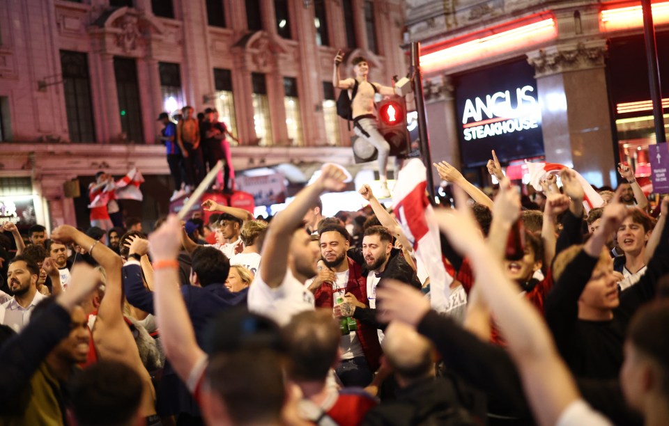 Boozed up fans partied into the night after the win against Denmark