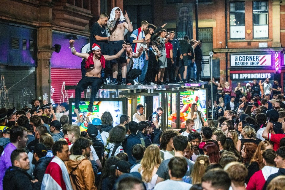 Hundreds of fans and revellers pack in to Stevenson Square in Manchester City Centre as celebrations take place following England's victory