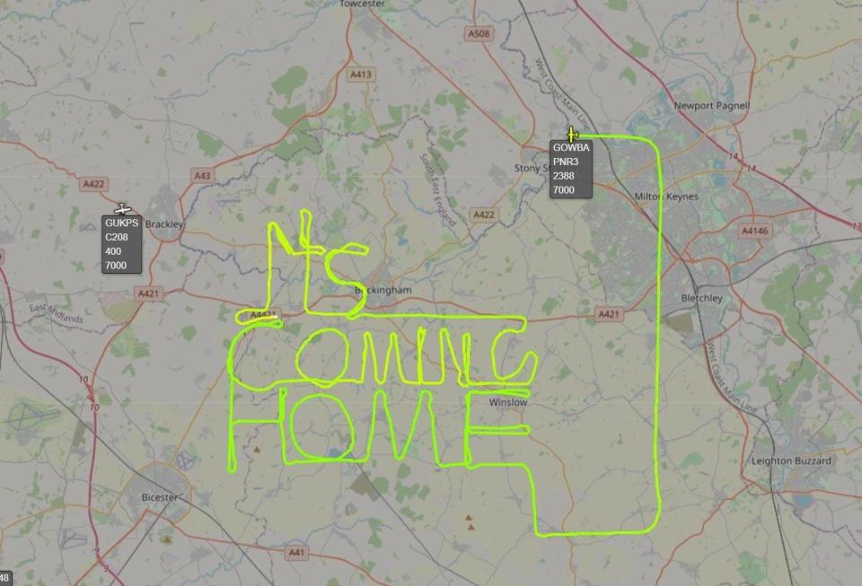 A pilot spelled the letters using a flight tracker in the sky