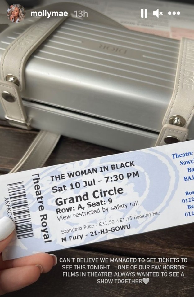 The ticket has ‘M Fury’ printed, suggesting Molly has taken her boyfriend’s surname